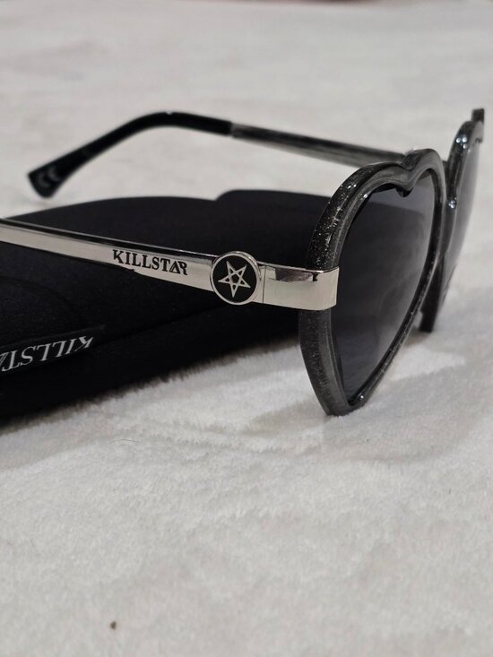 Killstar ✦ Disco Enfer Sunglasses ✦ Black Glitter Heart Frame w/ Pentagram Arms main image 8
